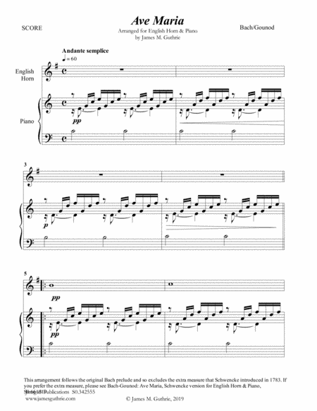 Bach-Gounod: Ave Maria for English Horn & Piano (arr. James M. Guthrie, ASCAP)