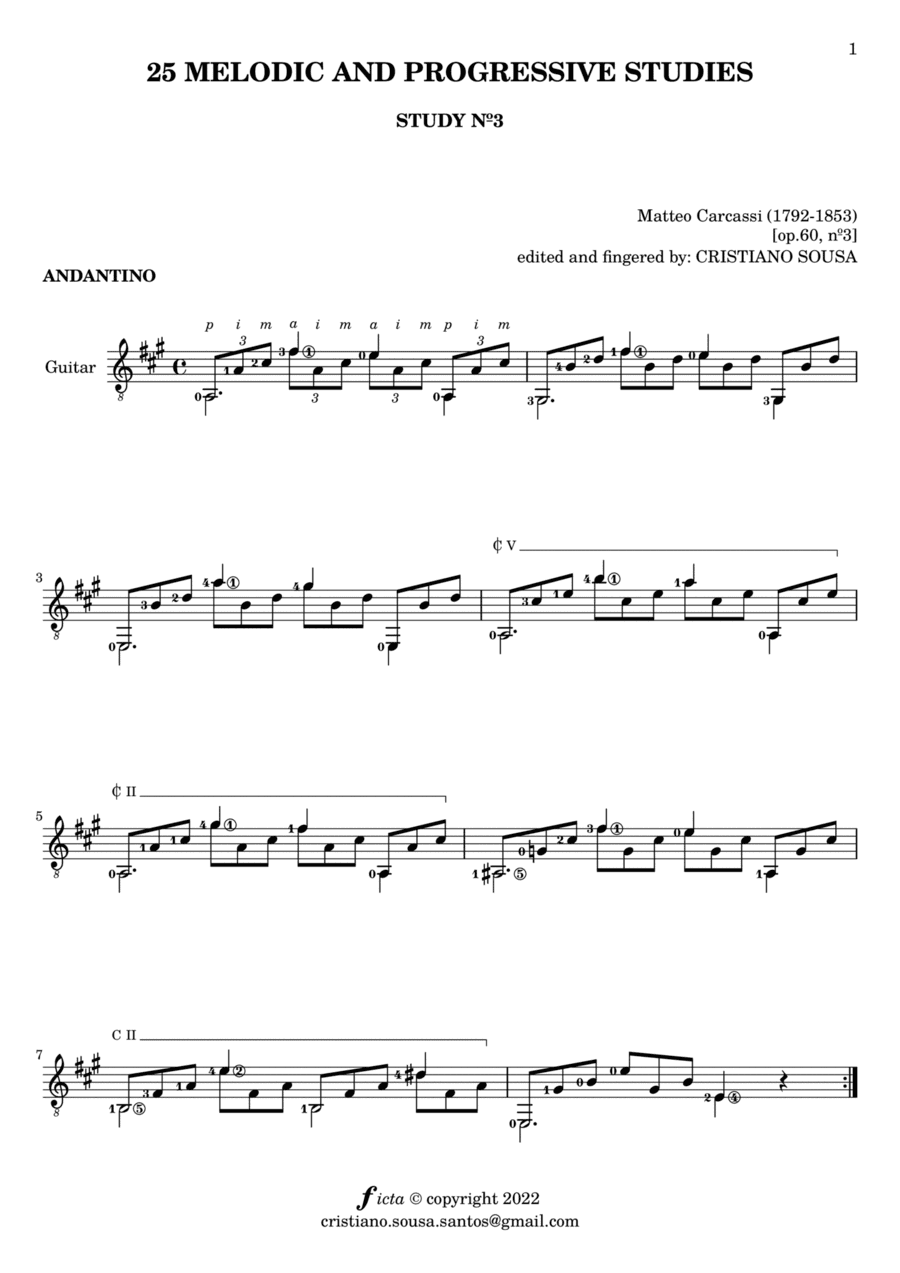 STUDY nº 3 op. 60 [ by Matteo Carcassi ]: guitar solo (arr. Cristiano Sousa)