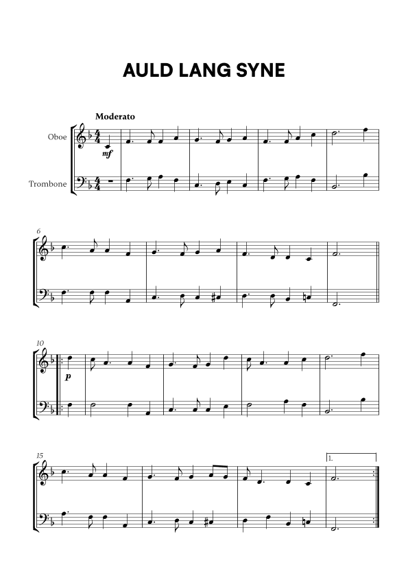 Auld Lang Syne (for Oboe and Trombone) (arr. Cadenza Editions)