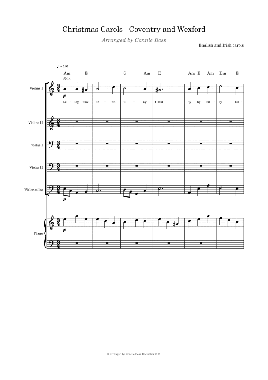 Christmas Carols - Coventry and Wexford - Strings and Piano with parts included (arr. Connie Boss)