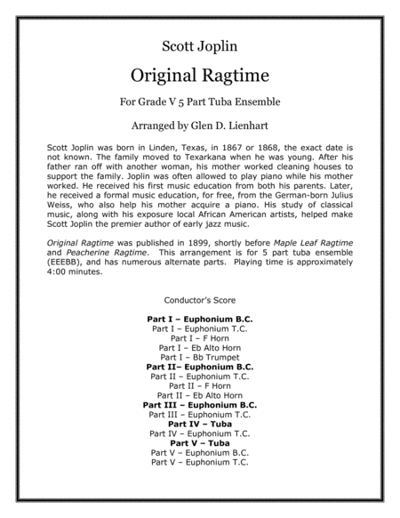 Original Ragtime (Tubas) (arr. Glen D. Lienhart)