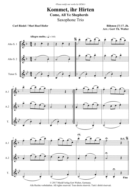 Come, All Ye Shepherds (arr. Gert Th. Walter)
