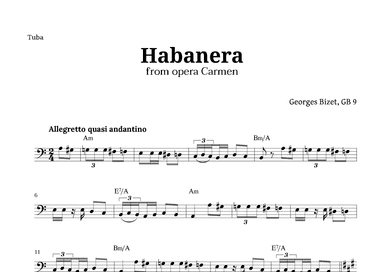 Habanera from Carmen by Bizet for Tuba with Chords (arr. Langanho)