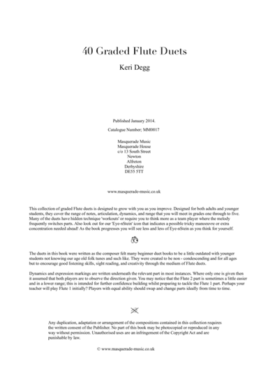 40 Graded Flute Duets (Grades 1-5) in various styles (Ragtime, Classical, Baroque, Comedy, Jazz, and