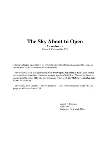 Carson Cooman: The Sky About to Open (2004) for orchestra, score and parts