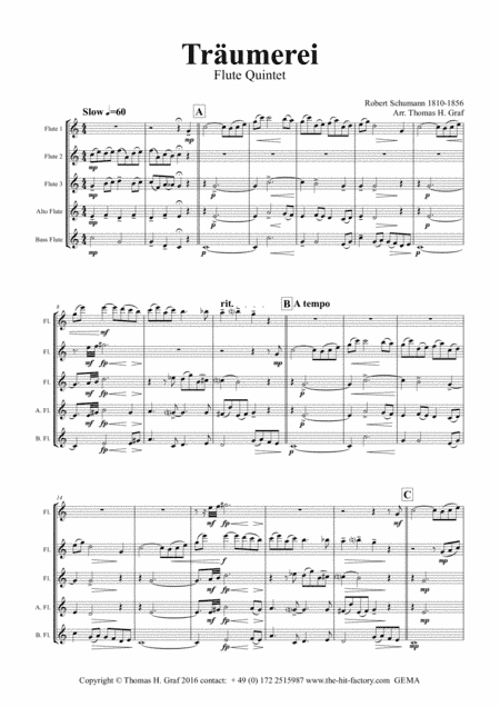 Träumerei - romantic Masterpiece by R.Schumann - Flute Quintet (arr. Thomas H. Graf)