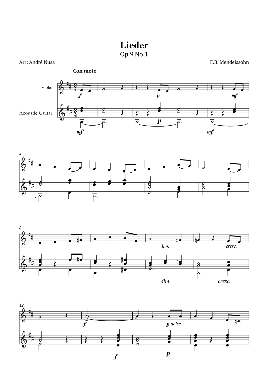 Lieder Op.9 No.1 (arr. André Nusa)