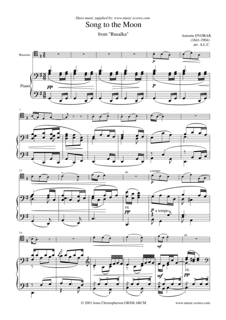 Song to the Moon - Bassoon (tenor clef) and Piano (arr. Arranged by Anne L Christopherson GRSM ARCM)