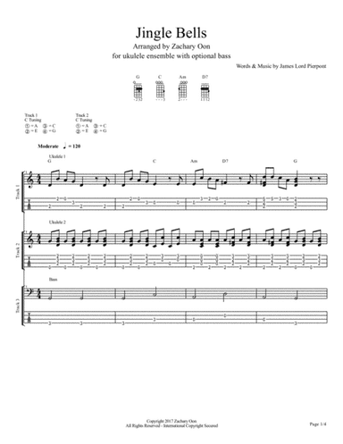 Jingle Bell for ukulele ensemble with optional bass (arr. Zachary Oon)