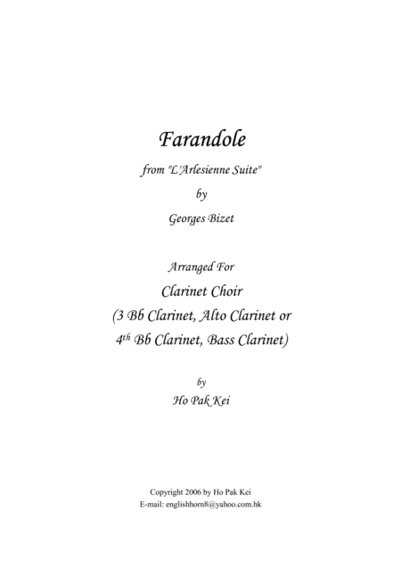 Farandole for clarinet choir (arr. Ho Pak Kei)