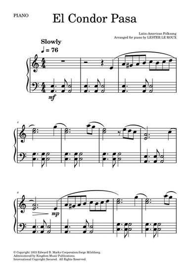 El Condor Pasa (Easy Piano) (arr. Lester Le Roux)