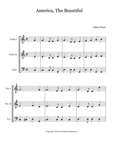 Patriotic Hymns For String Trio - 2 violins and cello (arr. Case Studio Productions)
