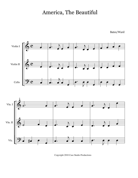Patriotic Hymns For String Trio - 2 violins and cello (arr. Case Studio Productions)