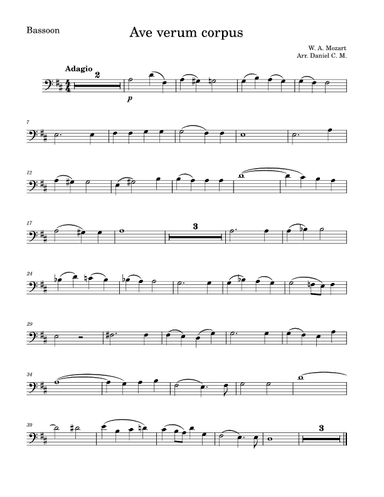 Ave Verum Corpus for bassoon (easy) (arr. Daniel C. M.)