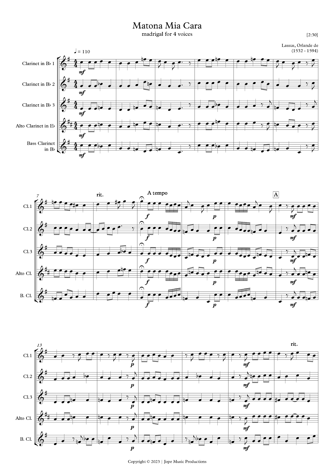Matona mia cara (arr. Jope)