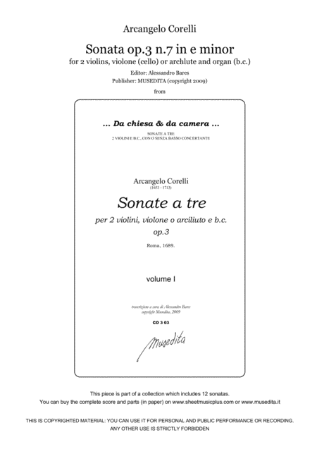 Corelli, Sonata op.3 n.7 in e minor (arr. Alessandro Bares)