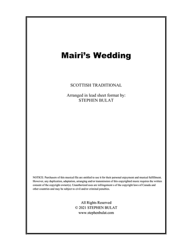 Mairi's Wedding (Scottish Traditional) - Lead sheet (key of C) (arr. Stephen Bulat)