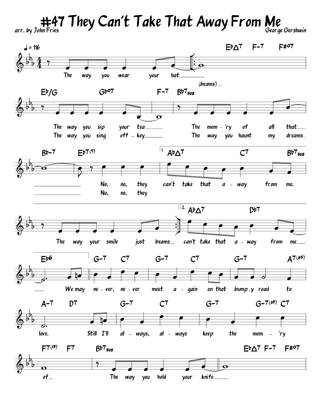 They Can't Take That Away From Me (arr. John Fries)