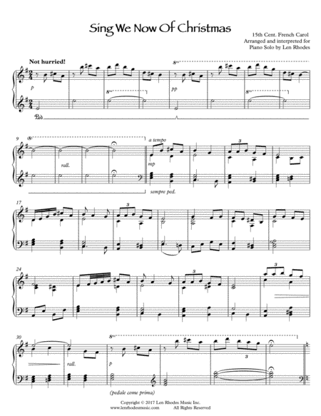 Sing We Now Of Christmas - a contemporary Piano Solo (arr. Len Rhodes)