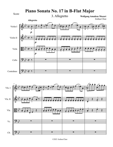 Piano Sonata No. 17, Movement 3 (arr. Joshua Choe)