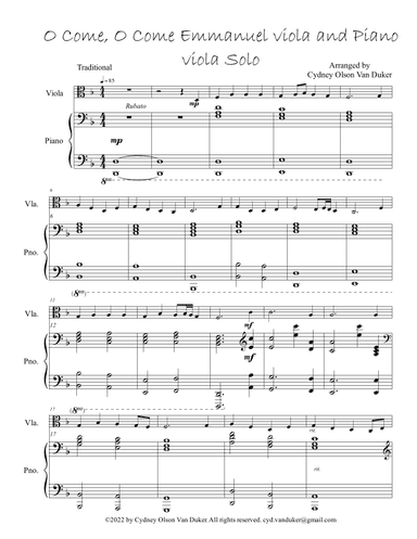 O Come, O Come Emmanuel  viola and piano (arr. Cydney Olson Van Duker)