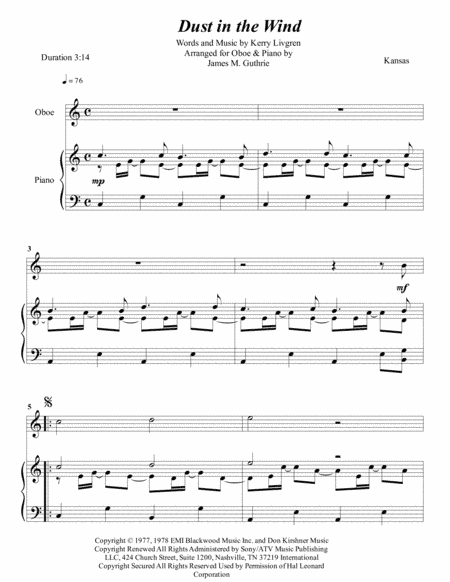 Dust In The Wind (arr. James M. Guthrie, ASCAP)