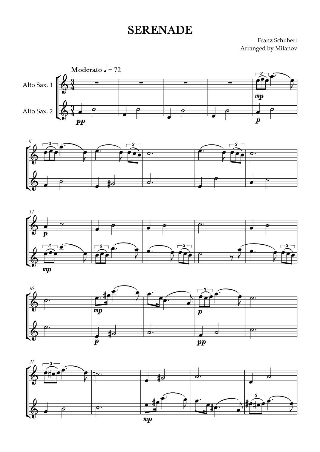 Serenade | Schubert | Alto sax duet (arr. Milanov)