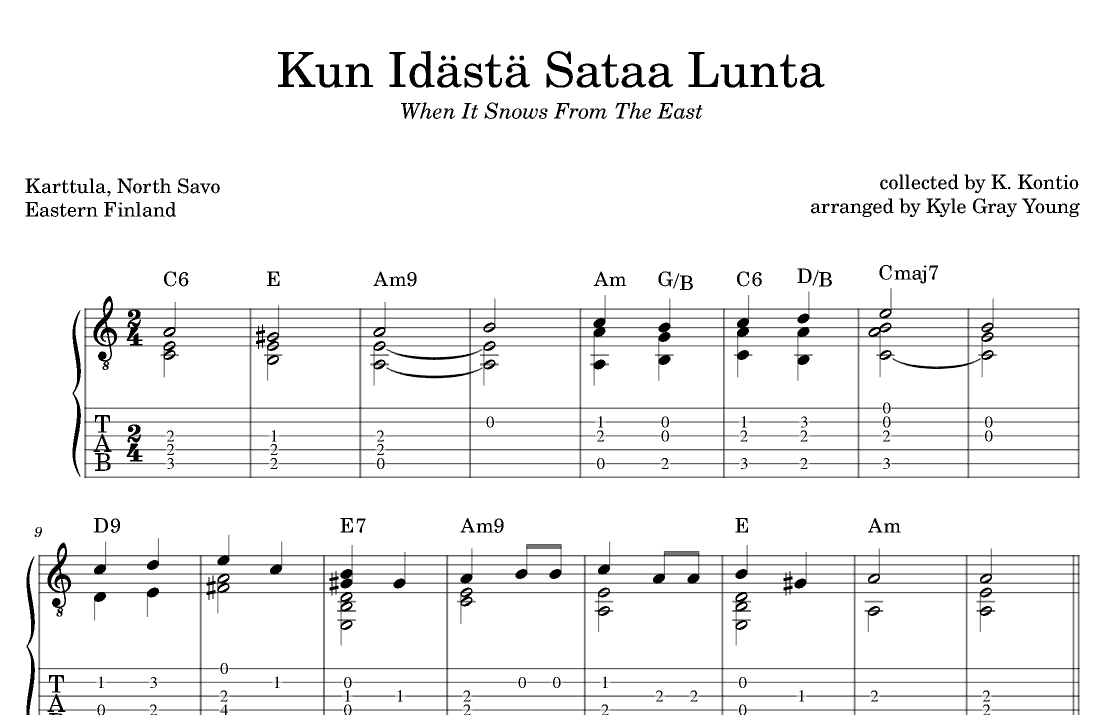 Kun Idästä Sataa Lunta (When It Snows From The East) (guitar tab) (arr. Kyle Gray Young)
