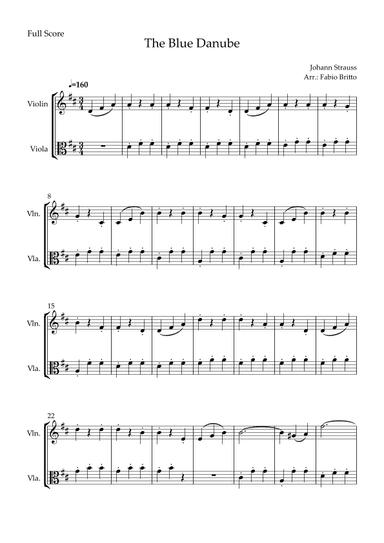 Blue Danube (Waltz by Johann Strauss) for Violin & Viola Duo (arr. Fabio Britto)