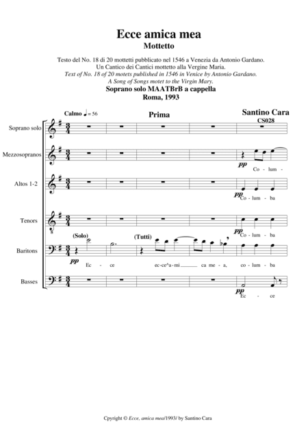 Ecce,amica mea - Motet for Soprano solo and Chorus MAATBrB a cappella