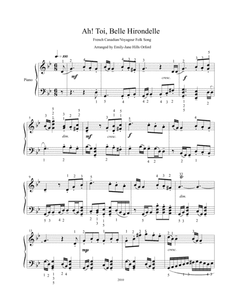 Ah! Toi, Belle Hirondelle (arr. Emily-Jane Hills Orford)