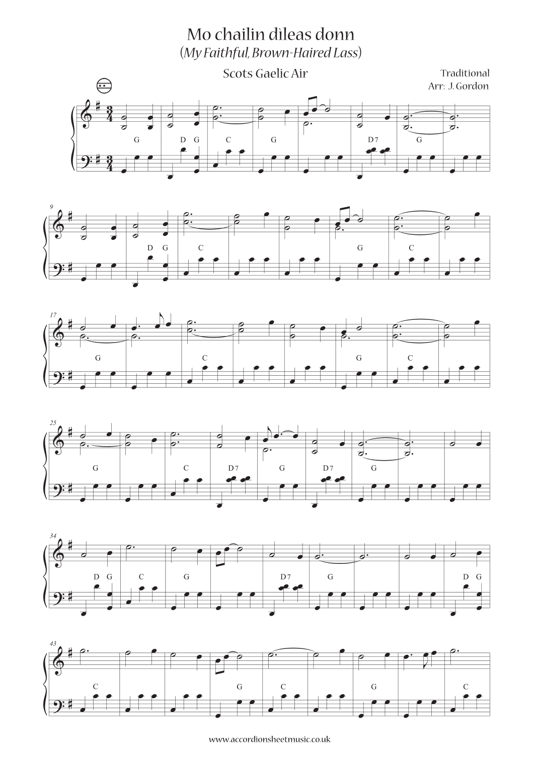 Mo chailin dìleas donn (My Faithful, Brown-Haired Lass) (arr. Julia Gordon)