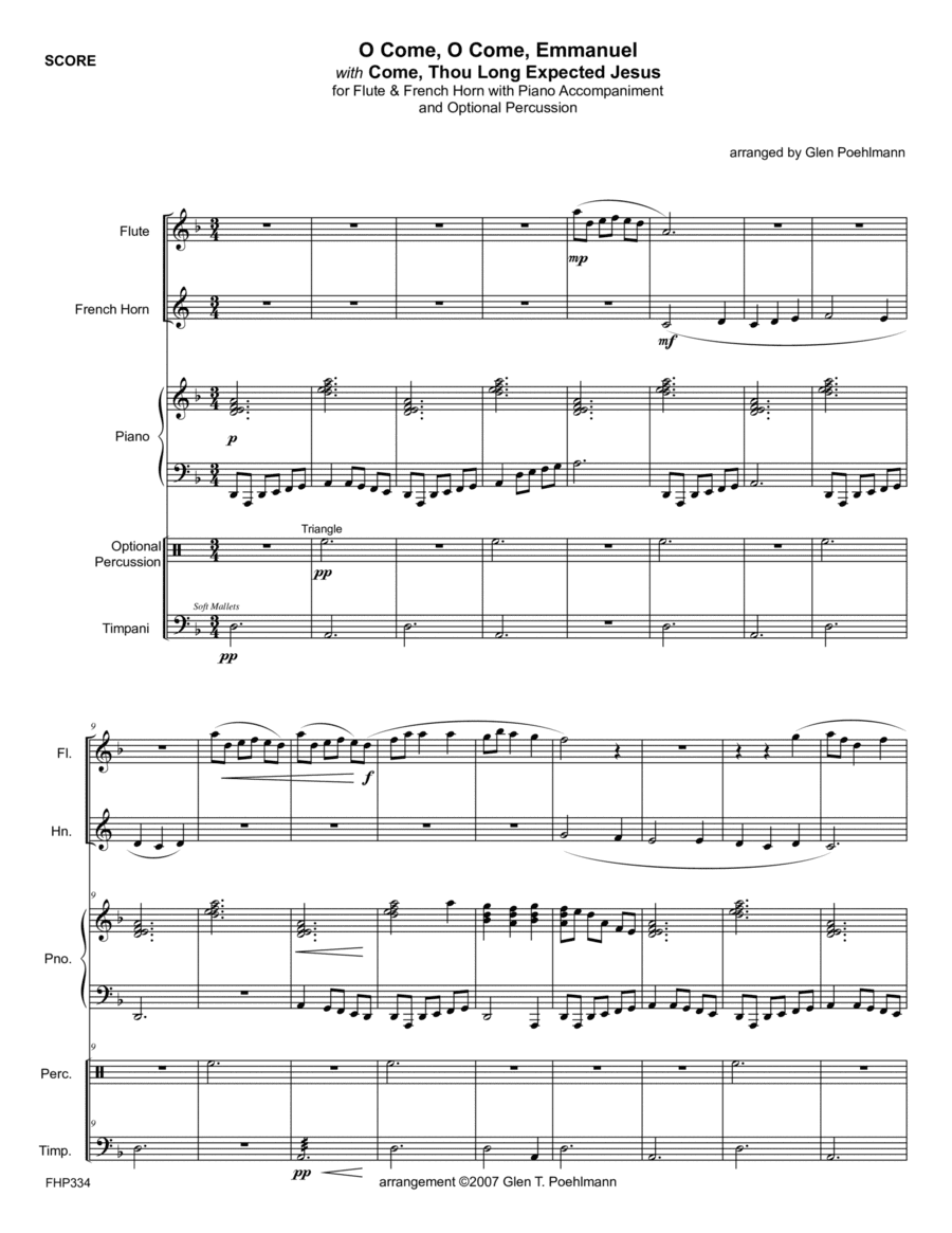 O COME, O COME EMMANUEL/COME THOU LONG-EXPECTED JESUS - FLUTE & HORN with Piano & opt Perc #334 (arr. Glen Poehlmann)