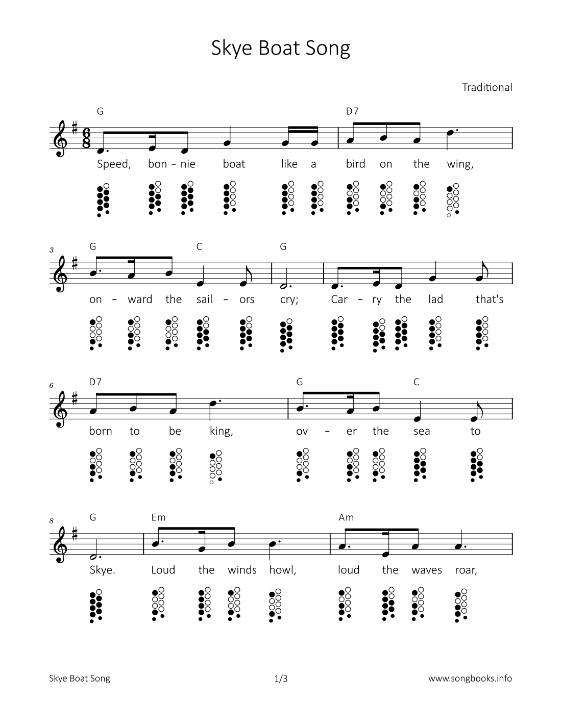 Sky Boat Song (arr. songbooks.info)