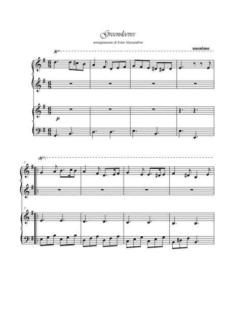 Greenleves. Piano 4 hands (arr. Ester Alessandrini)