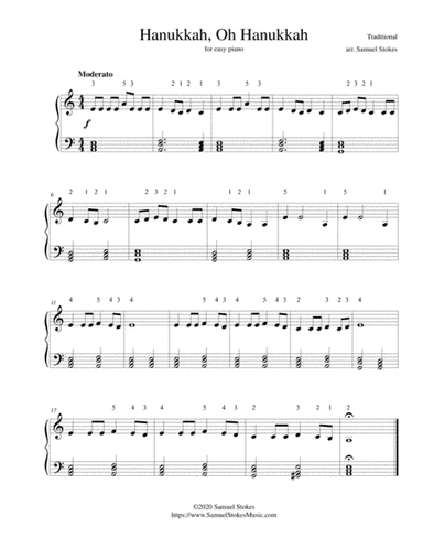 Hanukkah, Oh Hanukkah (O Chanukah) - for easy piano (arr. Samuel Stokes)
