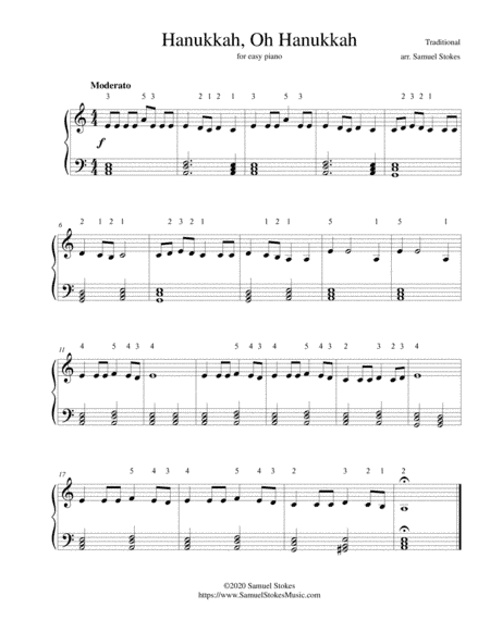 Hanukkah, Oh Hanukkah (O Chanukah) - for easy piano (arr. Samuel Stokes)
