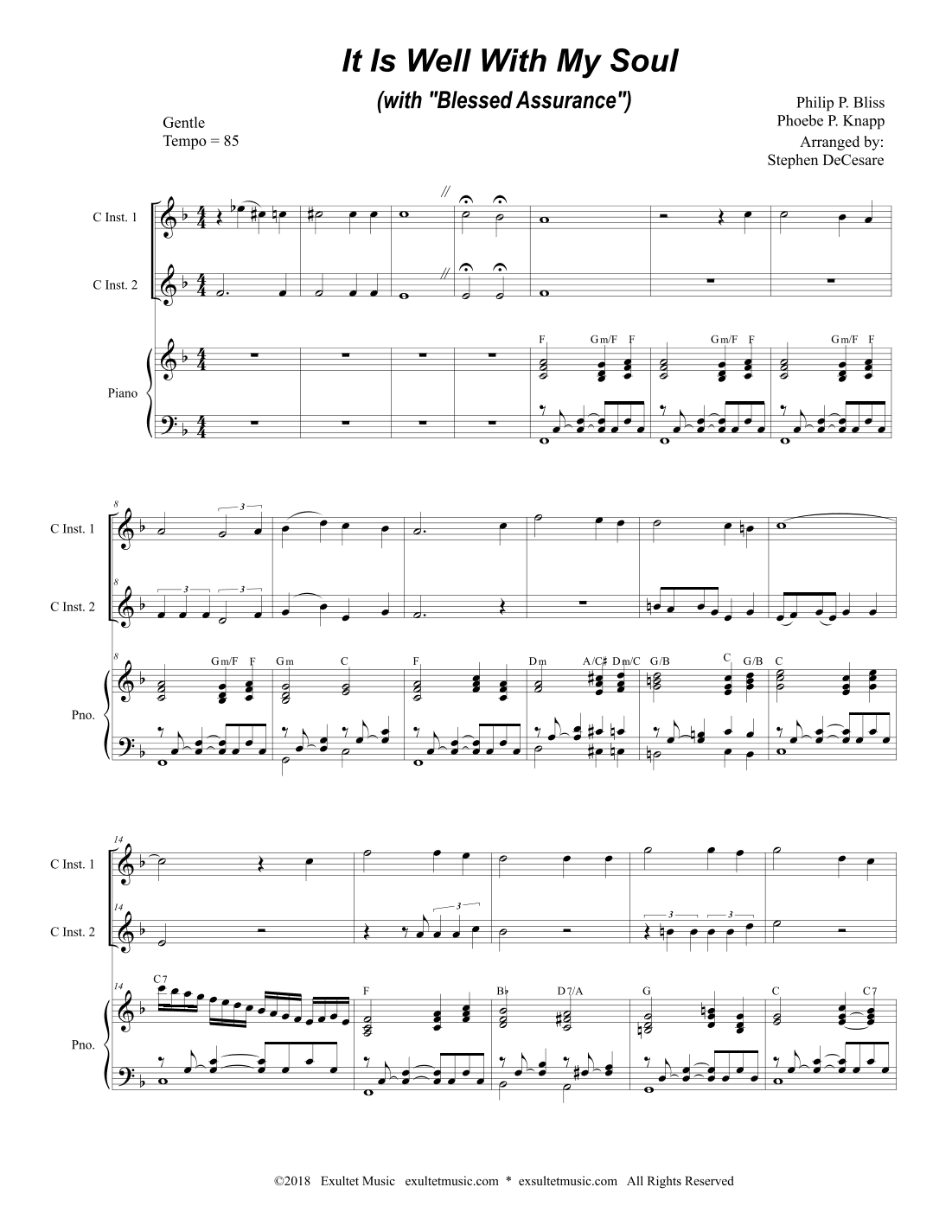 It Is Well With My Soul (with "Blessed Assurance") (Duet for C-Instruments) (arr. Stephen DeCesare)