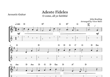 Adeste Fideles (O Come, All Ye Faithful) - guitar tab (arr. Vitor Melo)
