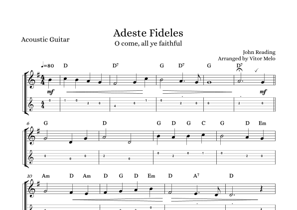 Adeste Fideles (O Come, All Ye Faithful) - guitar tab (arr. Vitor Melo)