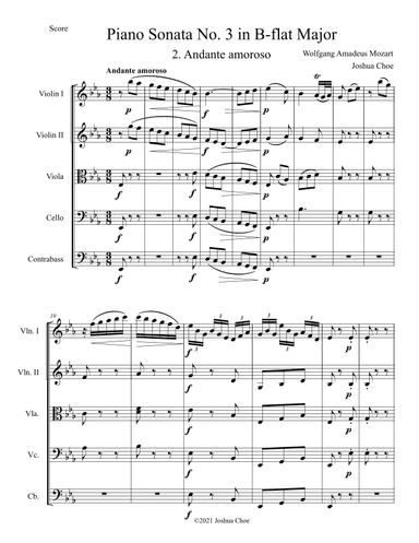 Piano Sonata No. 3 in B-Flat Major, Movement 2 (arr. Joshua Choe)