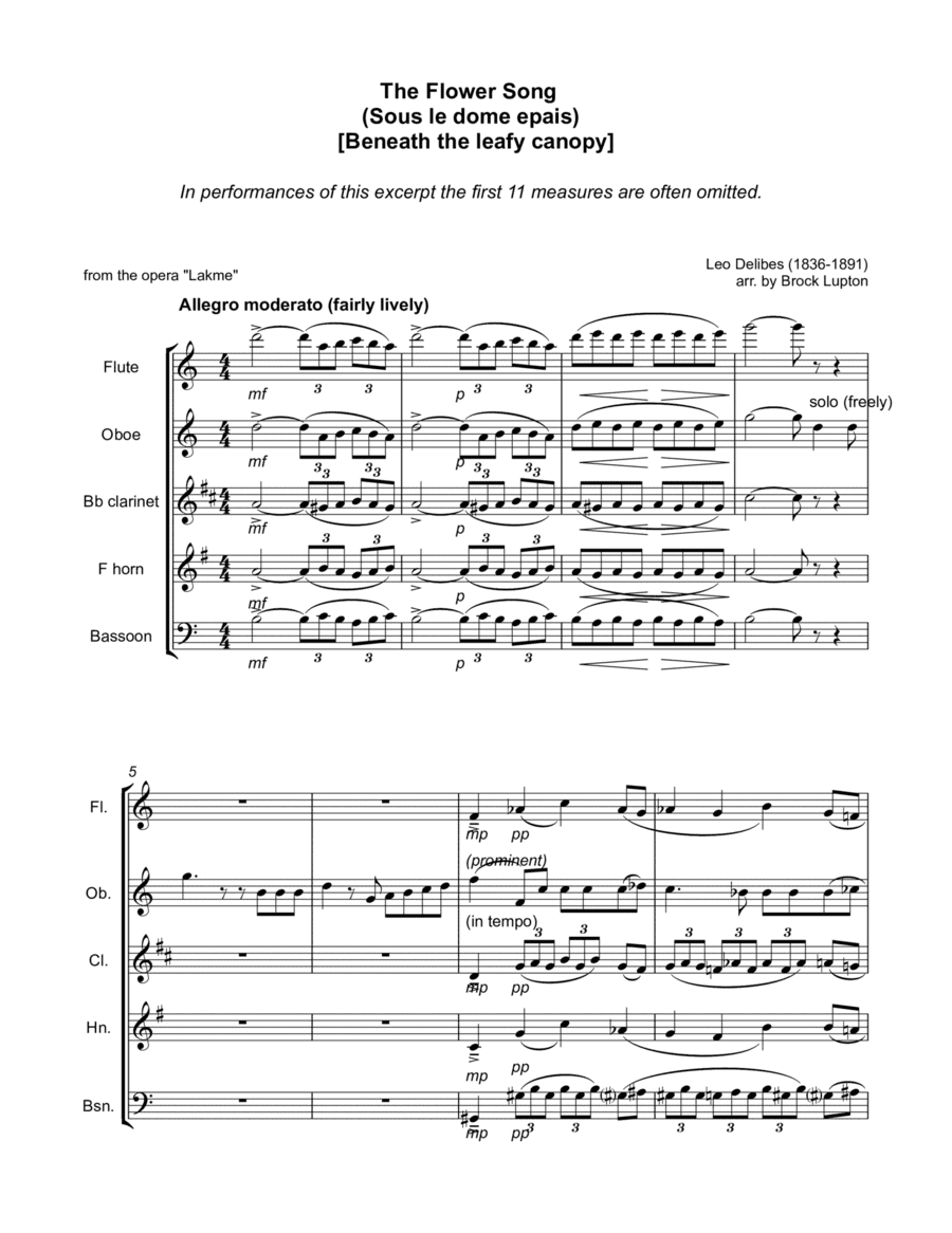 Flower Duet from the opera "Lakme" (arr. Brock Lupton (1948-))