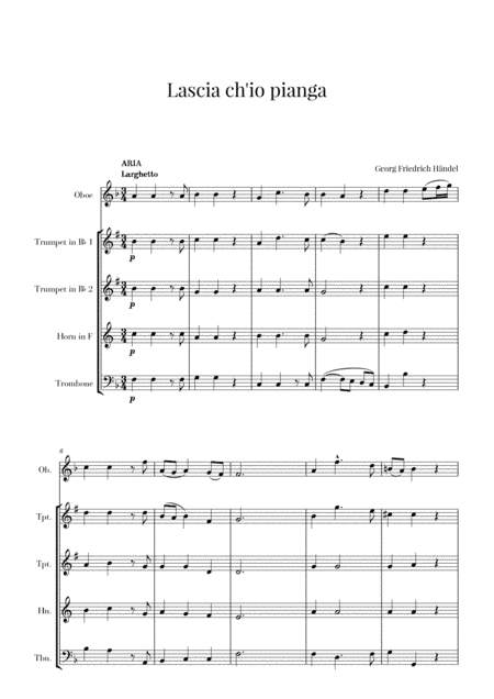 Haendel - Lascia ch’io pianga (for Oboe and Brass Quartet) (arr. Cadenza Editions)
