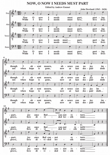 Now O Now I Needs Must Part A Cappella (arr. Edited by Andrew Emmet)
