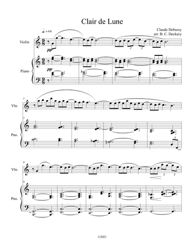 Clair de Lune (Violin Solo) with piano accompaniment (arr. B. C. Dockery)