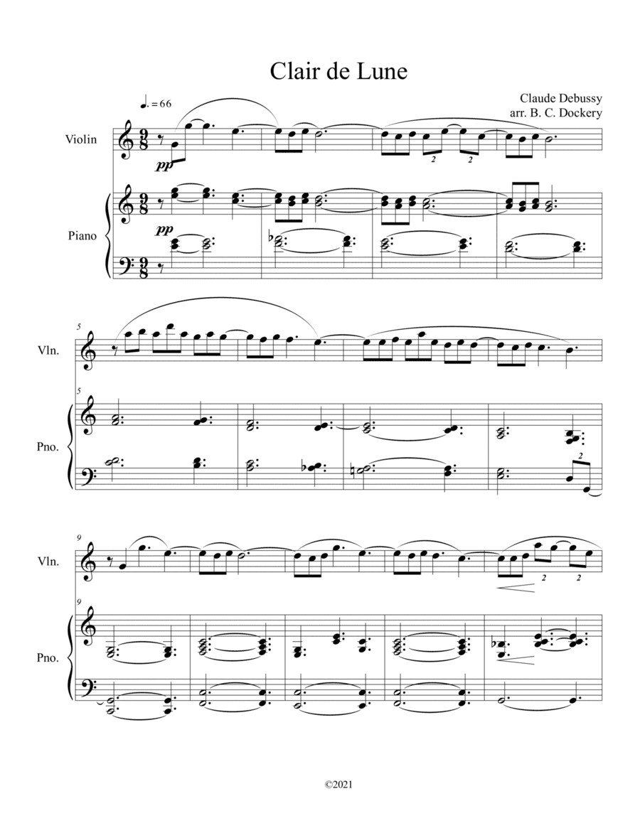Clair de Lune (Violin Solo) with piano accompaniment (arr. B. C. Dockery)