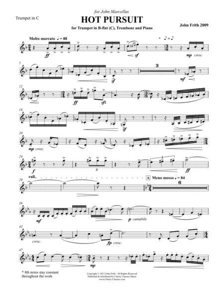 Hot Pursuit for Trumpet, Trombone and Piano