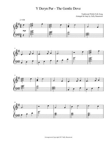 Y Deryn Pur - The Gentle Dove - Easy Harp (arr. Sally Beaumont)