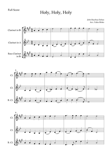 Holy, Holy, Holy (Traditional Christian Song) for Clarinet Trio (arr. Fabio Britto)