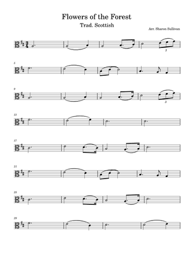 Flowers of the Forest (D major, alto clef for viola) (arr. Sharon Sullivan)